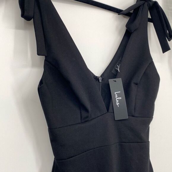 NWT Lulus Date Night Done Right Black Tie-Strap Bodycon Midi Dress Black XS - Picture 5 of 16